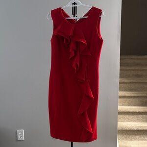 Calvin Klein Ruffle Dress in Vibrant Red